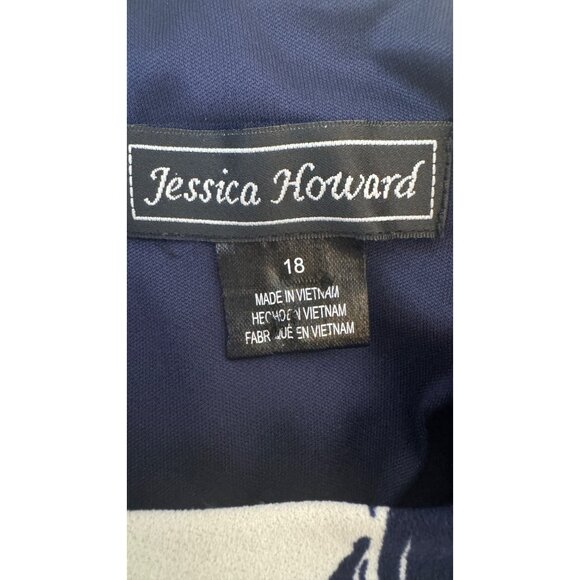NWOT Jessica Howard Size 18 Navy & White Floral Cold Shoulder Dress Polyester - Picture 2 of 16